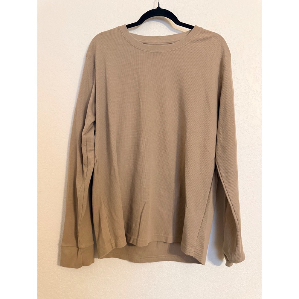 RSQ Mens XXL Tan Khaki‎ Waffle Knit Thermal Long Sleeve Crew Neck Shirt RN108168